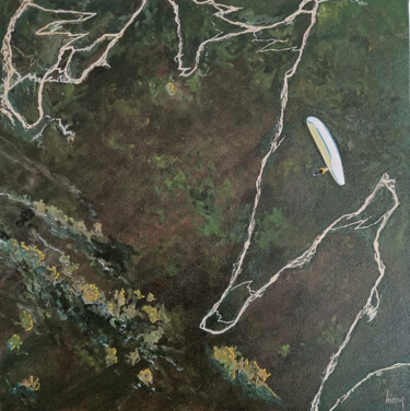 Schilderij getiteld "Vol en parapente au…" door Dominique Hieaux, Origineel Kunstwerk, Olie