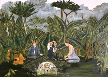 Malerei mit dem Titel "Les passeurs du tem…" von Dominique Hoffer, Original-Kunstwerk, Öl Auf Keilrahmen aus Holz montiert