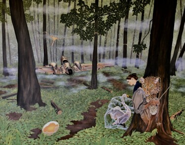 Malerei mit dem Titel "Chimères intemporel…" von Dominique Hoffer, Original-Kunstwerk, Öl Auf Keilrahmen aus Holz montiert