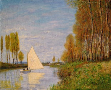 Peinture intitulée "copie d'un Monet, "…" par Dominique Imbert, Œuvre d'art originale, Huile Monté sur Châssis en bois