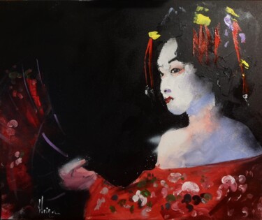 Painting titled "kimono rouge" by Dominique Kleiner, Original Artwork, Acrylic