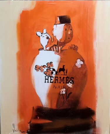 Painting titled "Tintin et le vase H…" by Dominique Kleiner, Original Artwork, Acrylic