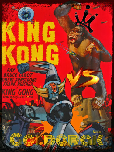 Painting titled "King kong vs Goldor…" by Dominique Kleiner, Original Artwork, Digital Painting
