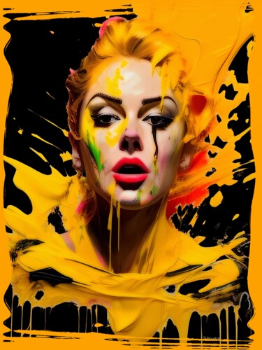 Painting titled "Yellow girl" by Dominique Kleiner, Original Artwork, Digital Painting Mounted on Wood Stretcher frame