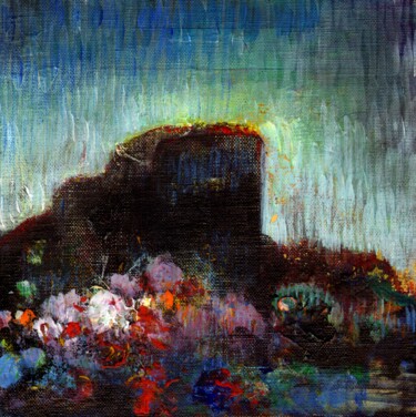 Ζωγραφική με τίτλο "Montagne, fleurs" από Dominique Leblanc, Αυθεντικά έργα τέχνης, Ακρυλικό