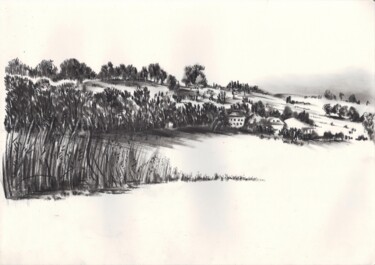 Dessin intitulée "Le village de Bénant" par Dominique Leblanc, Œuvre d'art originale, Graphite