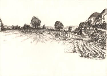 Dessin intitulée "Sommet du Mont Béna…" par Dominique Leblanc, Œuvre d'art originale, Graphite