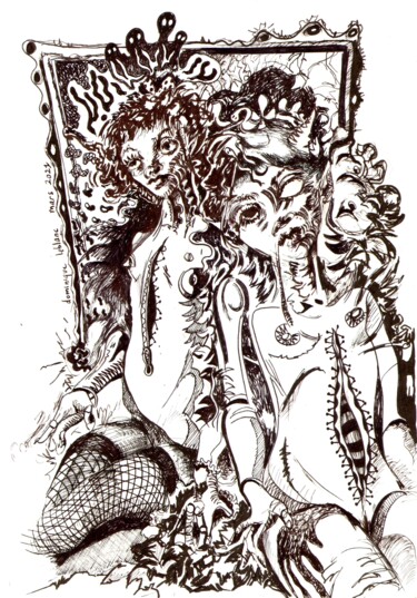 Drawing titled "Poupées" by Dominique Leblanc, Original Artwork, Ink