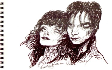 Disegno intitolato "Lux & Ivy (Cramps)" da Dominique Leblanc, Opera d'arte originale, Inchiostro