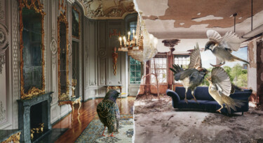 Collages titulada "grandeur et décaden…" por Dominique Loukidis, Obra de arte original, Collages Montado en Bastidor de cami…