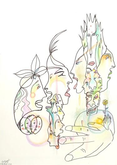 Рисунок под названием "Fleur cachée" - Dominique-Marie Gibaud Ubelmann, Подлинное произведение искусства, Цветные карандаши