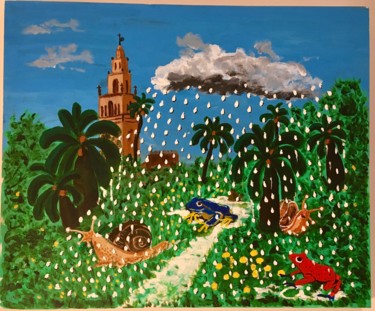 Peinture intitulée "Jardin sous la pluie" par Dominique Metras, Œuvre d'art originale