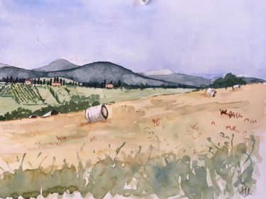 Peinture intitulée "Toscane (Pomarance)…" par Dominique Metras, Œuvre d'art originale, Aquarelle