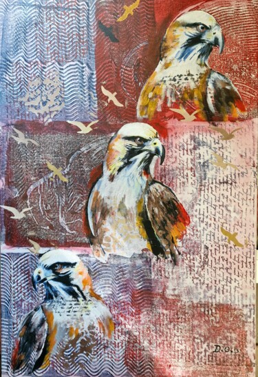 Pintura titulada "L'aigle qui regarde…" por Dominique Obry, Obra de arte original, Acrílico