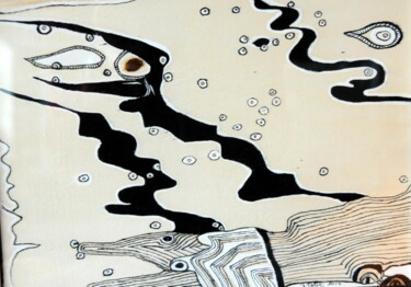 Tekening getiteld "Au bord de l'eau ,…" door Dominique Petit, Origineel Kunstwerk, Inkt