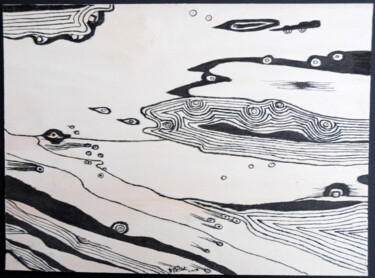 Dessin intitulée "Au bord de l'eau ,…" par Dominique Petit, Œuvre d'art originale, Encre