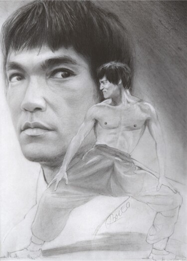 Disegno intitolato "Bruce Lee" da Dominique Romeo, Opera d'arte originale, Grafite Montato su Altro pannello rigido