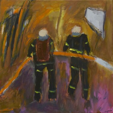 Ζωγραφική με τίτλο "Incendie 7" από Dominique Villain, Αυθεντικά έργα τέχνης, Ακρυλικό Τοποθετήθηκε στο Ξύλινο φορείο σκελετό