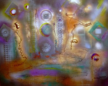 Painting titled "personnages-lunaire…" by Dominique Bertrand, Original Artwork, Acrylic
