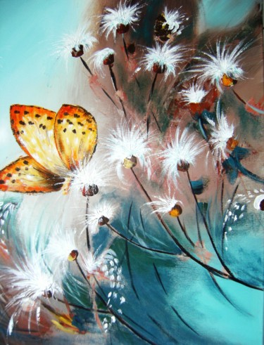 Peinture intitulée "papillon-sur-chardo…" par Dominique Missler, Œuvre d'art originale, Acrylique