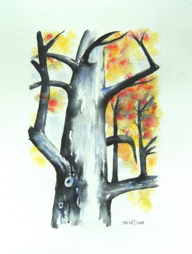 Schilderij getiteld "l arbre" door Dominique Missler, Origineel Kunstwerk, Aquarel