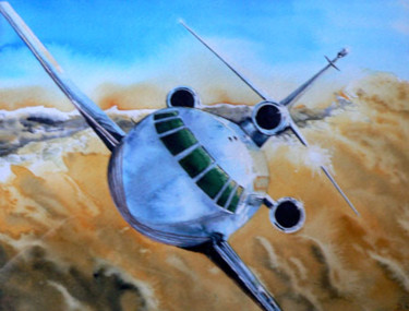Картина под названием "falcon 900" - Dominique Ramaud, Подлинное произведение искусства, Акварель