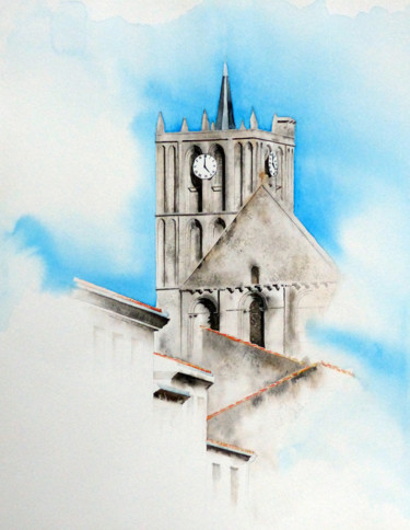 Pintura titulada "mon clocher" por Dominique Ramaud, Obra de arte original, Acuarela