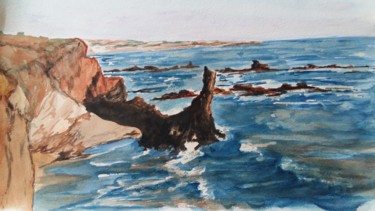 Painting titled "COTE SAUVAGE BRETIG…" by Dominique Thivollier, Original Artwork, Watercolor