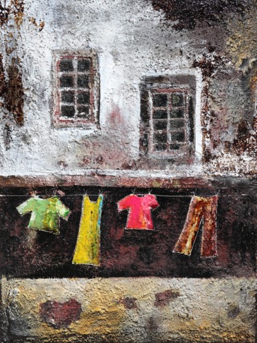 Peinture intitulée "io resto a casa" par Donatella Marraoni, Œuvre d'art originale, Huile