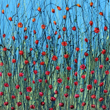 Painting titled "poppies in the sky." by Donatella Marraoni, Original Artwork, Oil