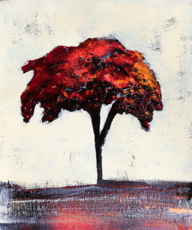 Schilderij getiteld "red tree." door Donatella Marraoni, Origineel Kunstwerk, Olie