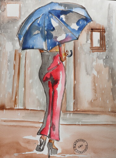 Schilderij getiteld "ombrello II" door Donatella Marraoni, Origineel Kunstwerk, Aquarel