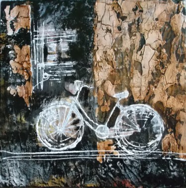 Schilderij getiteld "my bike...your wall…" door Donatella Marraoni, Origineel Kunstwerk, Olie