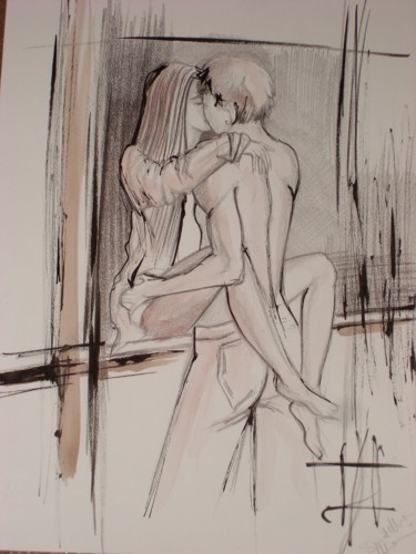 Malerei mit dem Titel "Kiss" von Donatella Marraoni, Original-Kunstwerk, Acryl