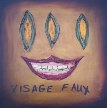 Pintura intitulada ""Visage Faux"" por Don David Young (dondavid), Obras de arte originais, Óleo Montado em Armação em madei…