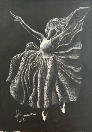 Malerei mit dem Titel "Ballerina" von Donia Al Saleh, Original-Kunstwerk, Öl Auf Holzplatte montiert