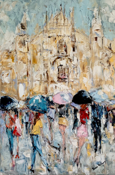 Pintura intitulada "Dolce pioggia al Du…" por Dora Kalinova, Obras de arte originais, Óleo Montado em Armação em madeira