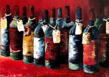 Painting titled "Selezione di vini" by Dora Kalinova, Original Artwork, Oil Mounted on Wood Stretcher frame