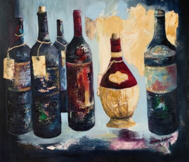 Painting titled "Vini pregiati" by Dora Kalinova, Original Artwork, Oil Mounted on Wood Stretcher frame