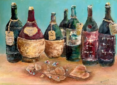 Painting titled "Vini Italiani d’ann…" by Dora Kalinova, Original Artwork, Oil Mounted on Wood Stretcher frame