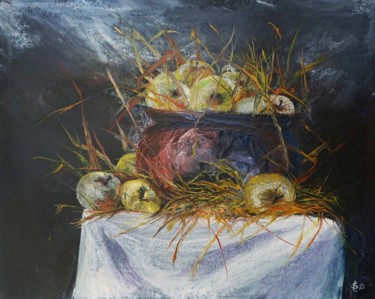 Painting titled "Winter Apple" by Dora Stork, Original Artwork, Wax