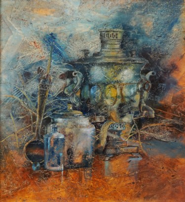 Peinture intitulée "Samovar-blue" par Dora Stork, Œuvre d'art originale, Cire