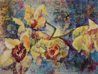 Painting titled "Orchidea Blues" by Dora Stork, Original Artwork, Acrylic Mounted on artwork_cat.
