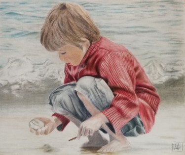 Desenho intitulada "......Jeux de plage…" por Mélanie Cavalec, Obras de arte originais, Pastel