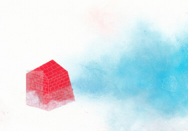 Dessin intitulée "La maison et le nua…" par Dorine Knecht, Œuvre d'art originale, Pastel Monté sur Carton