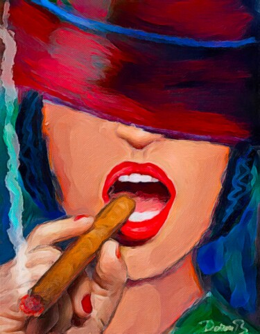 Arts numériques intitulée "Femme au cigare" par Doron B, Œuvre d'art originale, Peinture numérique