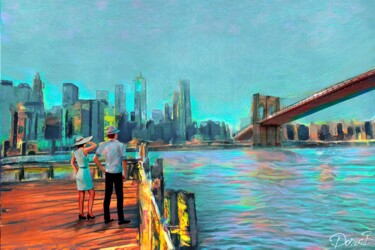 Arte digitale intitolato "Manhattan et le Bro…" da Doron B, Opera d'arte originale, Pittura digitale