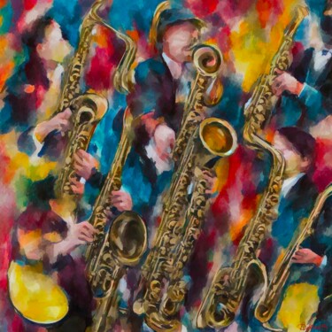 Цифровое искусство под названием "Jazz band saxophoni…" - Doron B, Подлинное произведение искусства, Цифровая живопись