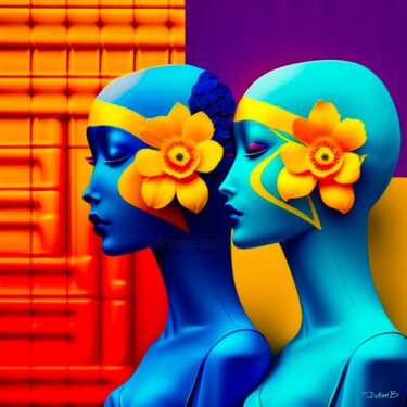 Arte digitale intitolato "Deux visages en bleu" da Doron B, Opera d'arte originale, Immagine generata dall'IA