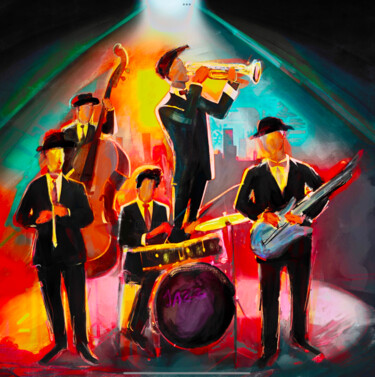 Цифровое искусство под названием "Five jazz band" - Doron B, Подлинное произведение искусства, Цифровая живопись